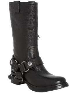 Miu Miu black grained leather harness boots  