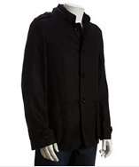 John Varvatos black linen hidden hood 4 button jacket style# 318005201
