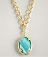 Kenneth Jay Lane gold and turquoise pendant chain necklace style 