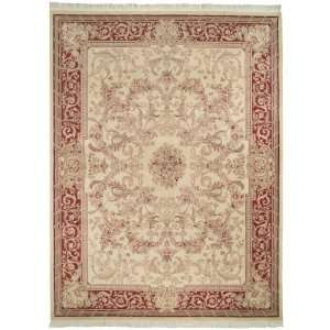   Hand knotted Ivory and Red Wool Area Rug, 5 Feet by 7 Feet: 