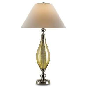   6543 Desoto 1 Light Table Lamps in Amber Rainfall Blown Glass Nickel