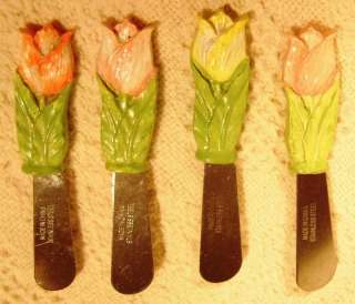 Set of 4 Cheese Dip Spreaders Shabby Pastel Floral  