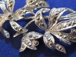 Vintage Silver Marcasite Rhinestone Flower Pin Brooch  