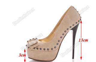 Women Super High Heels Stiletto Platform Studded Bowknot Pumps Shoes 