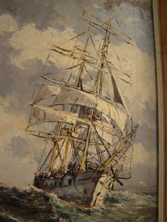 Vintage NAUTICAL Sailing CLIPPER SHIP Old SCHOONER Sea SEASCAPE Oil 