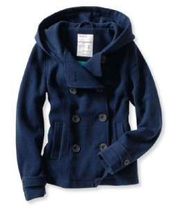 AEROPOSTALE Hooded Navy Wool Pea Coat Jacket Small NEW $119  