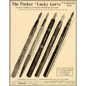 1903 Vintage Ad Parker Lucky Curve Fountain Pen Models   Original 