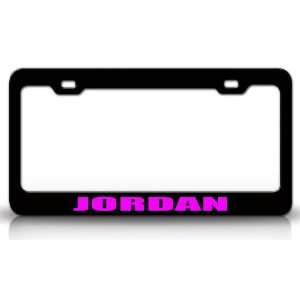 JORDAN Country Steel Auto License Plate Frame Tag Holder, Black/Pink 