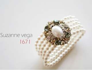 Korean Luxurious White Pearl Womens Bracelet with Black&White Crystal 
