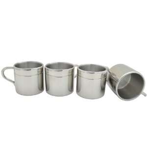 : Set of 4 Brilliant Double Walled Stainless Steel Small Drinking Cup 