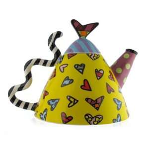   Britto Round Yellow Teapot With Hearts Romero Britto: Home & Kitchen