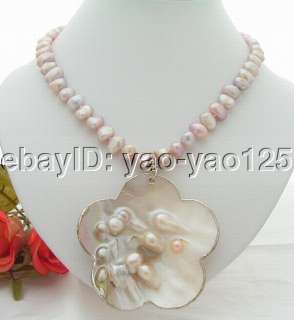 Beautiful 9MM Purple Pearl&Shell Pendant Necklace  