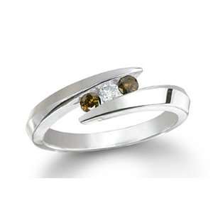 Sterling Silver Three 3 Stone Round Diamond & Citrine Accented Channel 