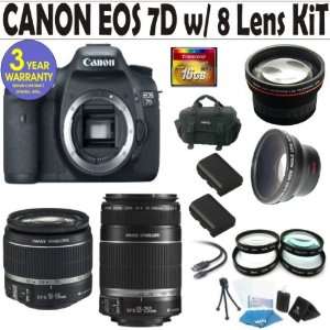  Canon EOS 7D 8 Lens Deluxe Kit with EF S 18 55mm f/3.5 5.6 