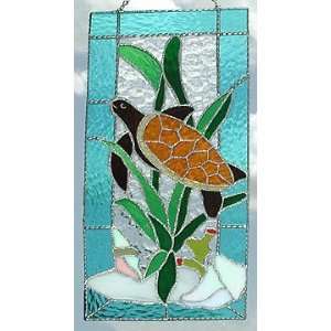  Sea Turtle Stained Glass Panel   8 x 17 Home & Kitchen