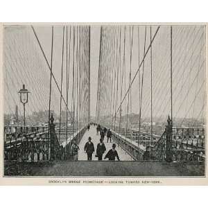  1893 Print Brooklyn Bridge Promenade New York City NYC 