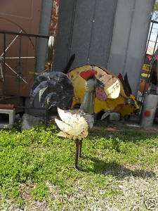 LARGE GREENTAILED ROOSTER RECLAIMED METAL GARDEN ART  