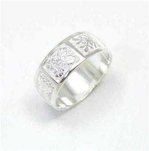 8MM STERLING SILVER 925 HAWAIIAN QUILT DESIGN BAND RING  