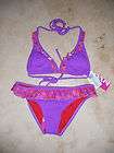 NWT SeXy REEF Purple Cheetah Ruffle Bikini Swim Suit Se
