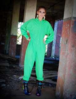 Vtg Totally 80s Industrial Kelly Green Romper Jumpsuit  