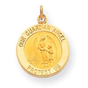  14k Gold Guardian Angel Medal Charm: Jewelry