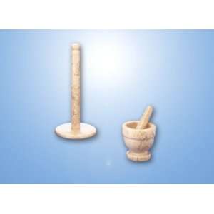  Champagne Marble Paper Towel Holder & Mortar and Pestle 