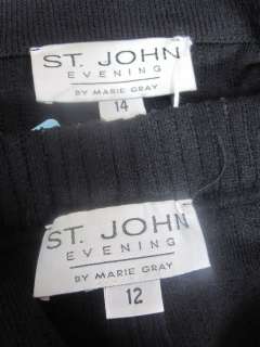 St John Knit EVENING NWOT Black Paillettes Jacket Pants Suit Size 12 
