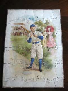 Baseball Player with Bat 1880s Wooden Jigsaw Puzzle Pastime Parker 