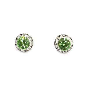  Swarovski Crystal Stud Earrings; 11mm; Silver Metal; Green 