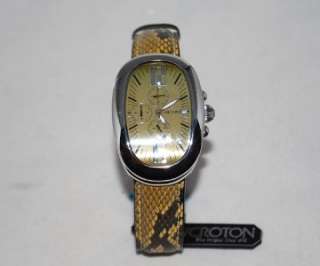 New Croton Mens Gold Dial Python Skin Chronograph Watch  