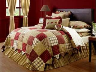 HEARTLAND PRIMITIVE COUNTRY TAN RED HEARTS 4PC QUILT SHAMS PILLOWS SET 