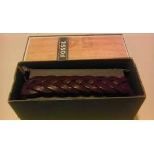    Fossil Med Braided Leather Cuff Bracelet Brown 