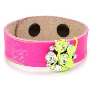   Neon Lead Crystal Embellished Pink Leather Cuff Bracelet: Jewelry