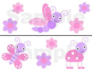 PURPLE PINK BUTTERFLY DRAGONFLY WALL BORDER STICKERS  
