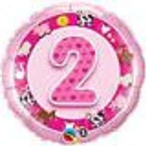   Age 2 2nd Birthday Pink Farm Animals 18 Round Balloon: Toys & Games