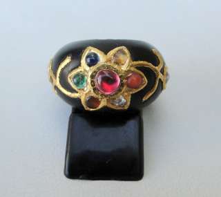 Vintage 20 carat Gold & Wood Navratan stones Ring from Rajasthan India 