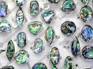 wholesale 25pcs assorted oversize abalone silver rings  