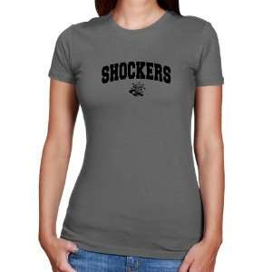 Wichita State Shockers Ladies Charcoal Logo Arch T shirt:  