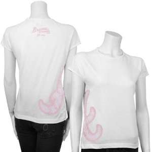 com Majestic Atlanta Braves White Ladies Pink Letter Team Logo Print 