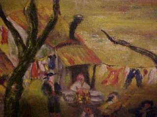 19c Superb Folk Art Gypsy Travelers Encampment Night Camp Oil Painting 