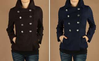 Chic Modern Tailored Smooth Wool Blend Peacoat Double breasted Jackets 