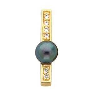  18K Yellow Gold Black Pearl and Diamond Pendant: Jewelry