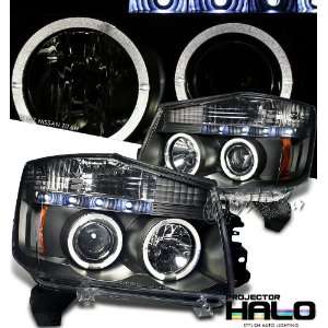   Titan Armada 04 07 Dual Halo Angel Eye LED Projector Headlights Black