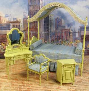   Bespaq ~4 PC SET BEDROOM ~ Bed~ bedside table~Vanity~chair dollhouse