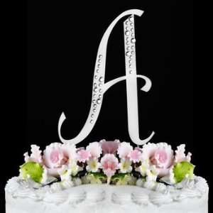 Single Letter Sparkling Swarovski Crystal Accented Wedding Cake Topper 