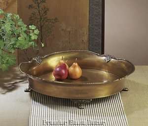 Old World Tuscan Antique Brass Decorative Footed Tray  