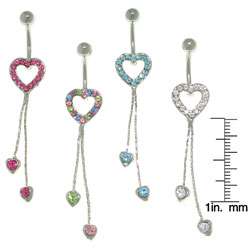 Pave Heart 14 gauge Dangle Belly Ring  Overstock