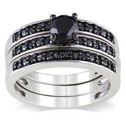   Silver 1ct TDW Black Diamond Bridal style Ring Set  