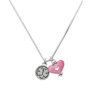  Silver Round EMT Sign and Trasnlucent Pink Heart Charm 