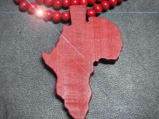   African Map Piece Africa Pendant Wood Rosary Bead Chain Necklace 90cm